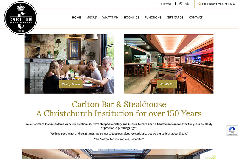 Carlton Bar & Steakhouse Christchurch | website design and build