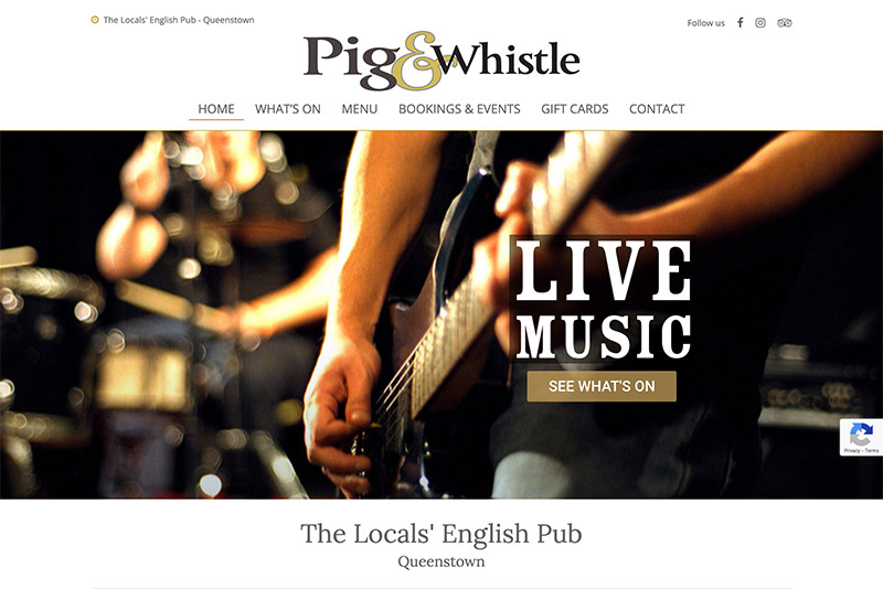 Pig and Whistle Queenstown | Website design and build